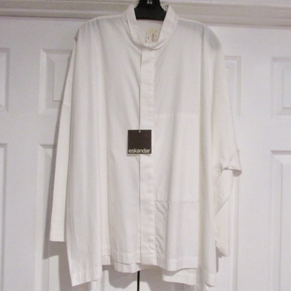 NWT eskandar White cotton button front Wide Long Classic SHIRT sz 2 - Picture 1 of 6